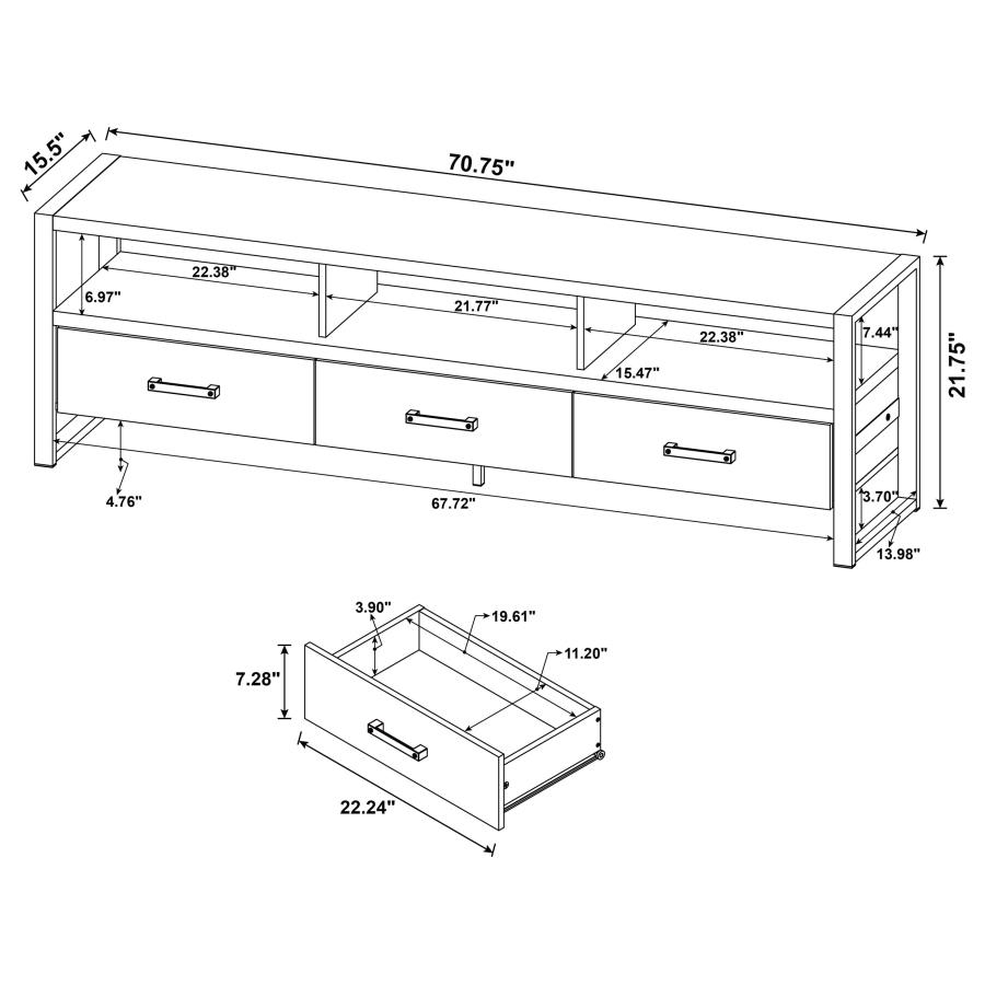 (image for) James 3-drawer Engineered Wood 71" TV Stand Distressed Pine