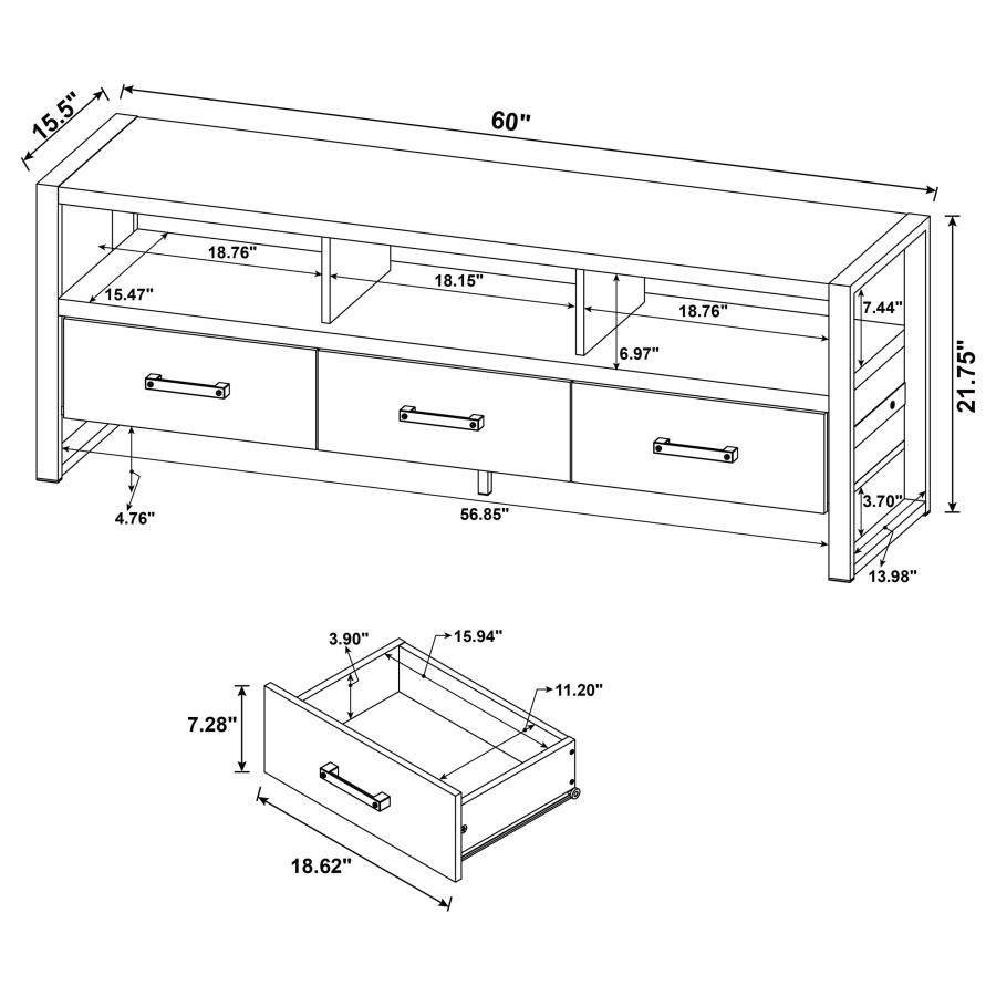 (image for) James 3-drawer Engineered Wood 60" TV Stand Dark Pine