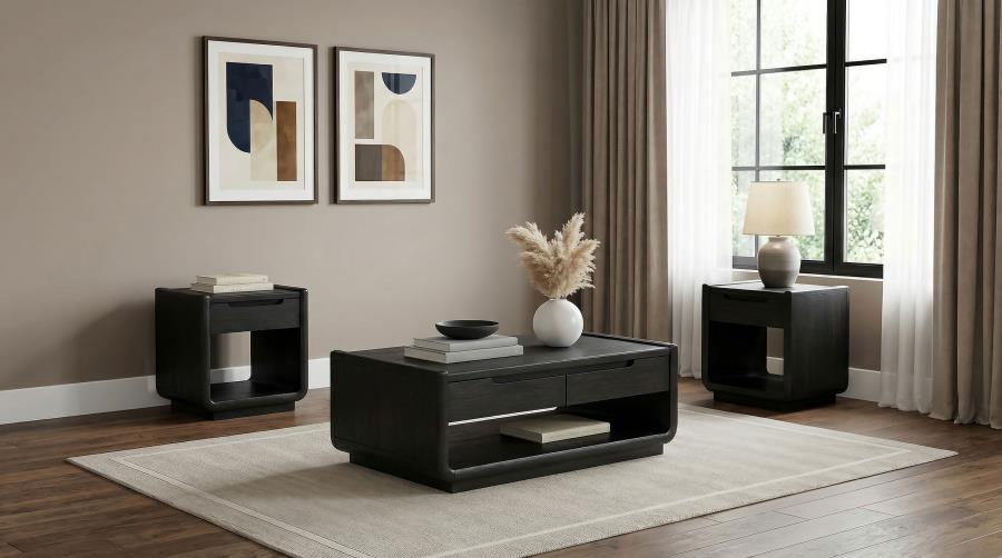 (image for) Leandro 3-piece Wood Coffee and End Table Set Burnished Black