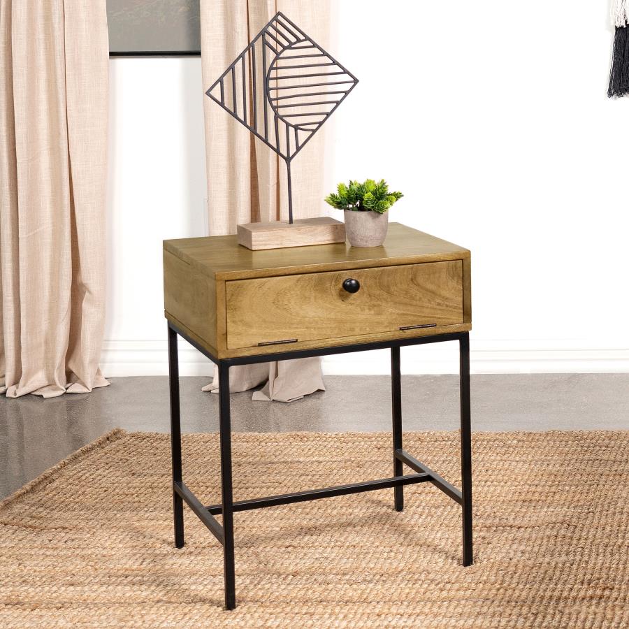 (image for) Stephie Rectangular Side End Table with Storage Honey Brown