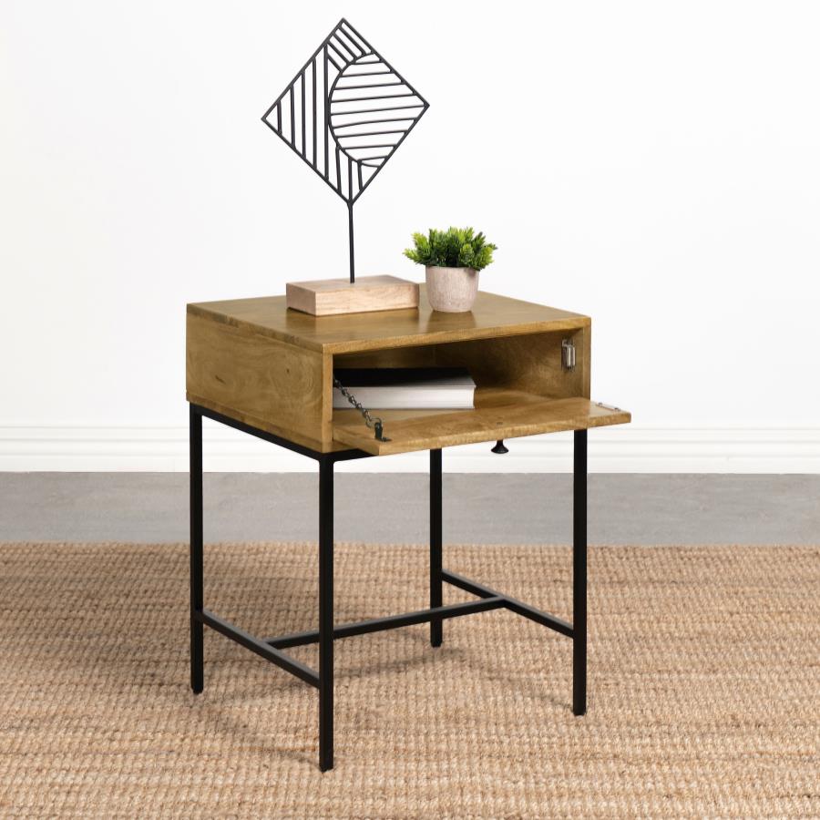 (image for) Stephie Rectangular Side End Table with Storage Honey Brown