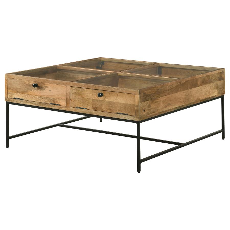 (image for) Stephie 4-drawer Square Glass Top Coffee Table Honey Brown