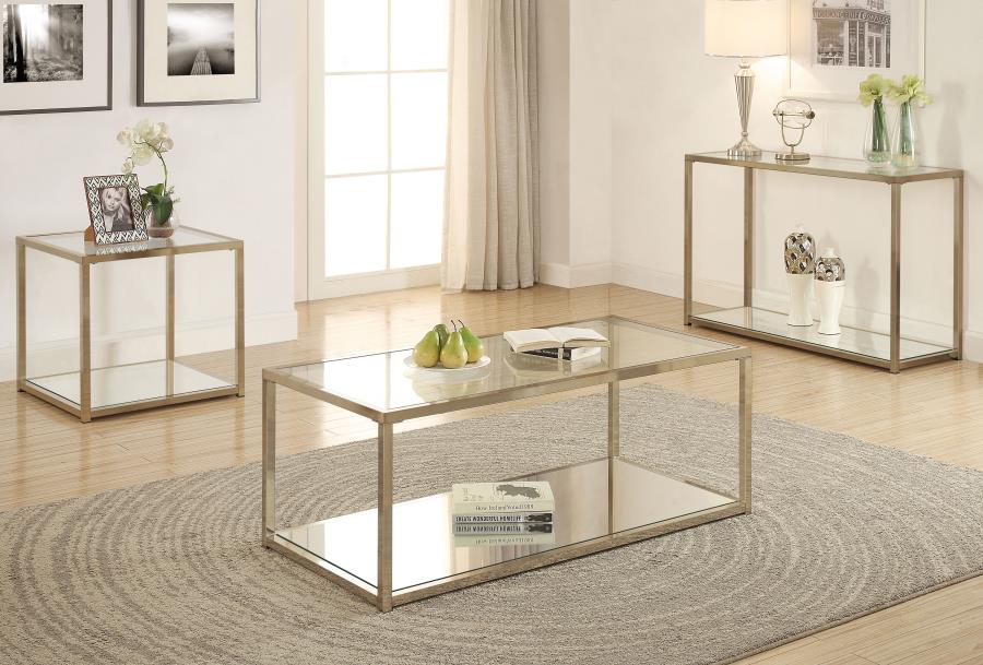 (image for) Cora Glass Top Coffee Table Mirrored Shelf Chocolate Chrome