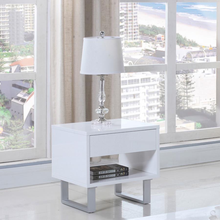 (image for) Atchison 1-drawer Rectangular End Table White High Gloss