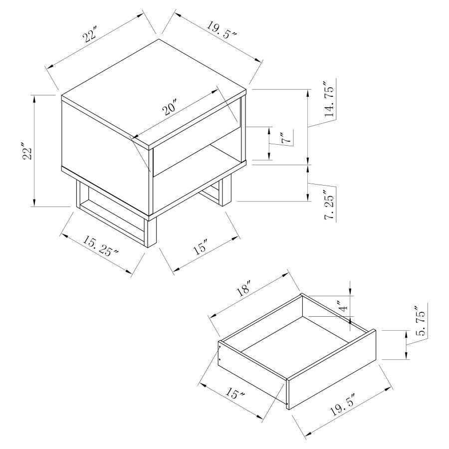 (image for) Atchison 1-drawer Rectangular End Table White High Gloss