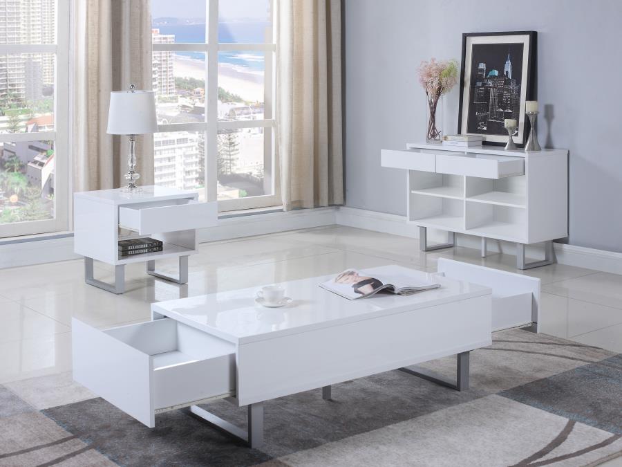 (image for) Atchison 1-drawer Rectangular End Table White High Gloss