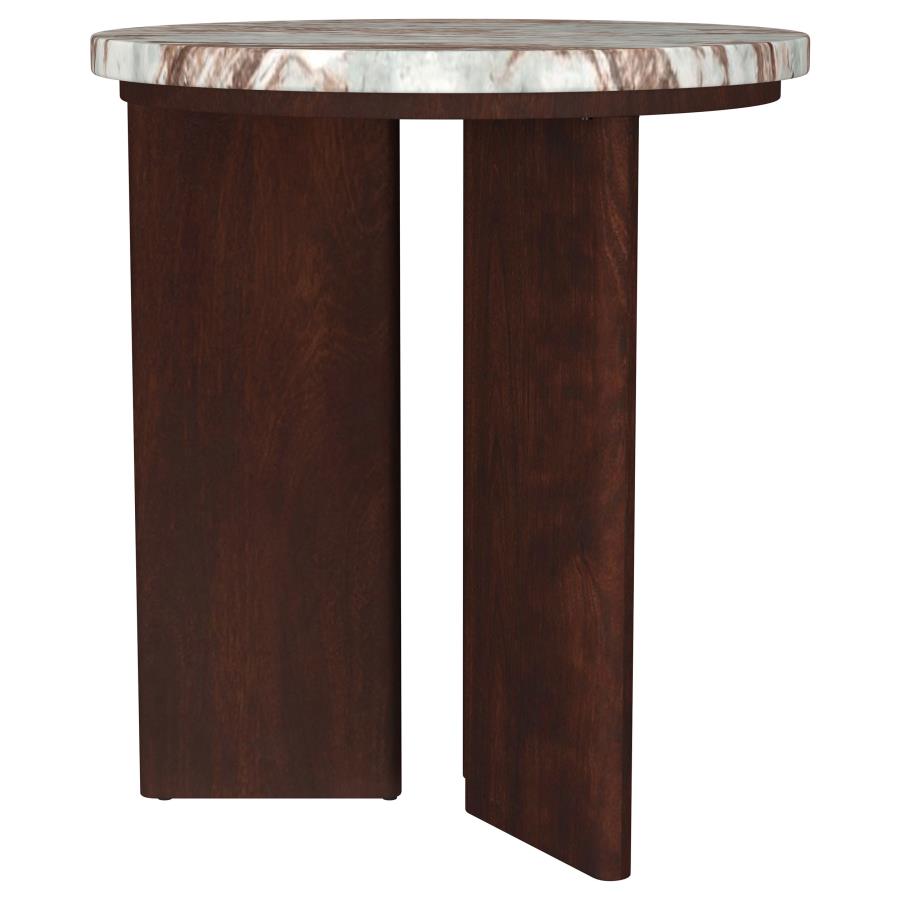Jenna 2-piece Round Marble Top Coffee Table Set Brown