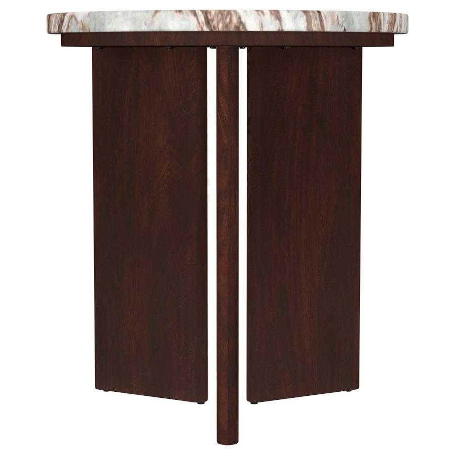 Jenna 2-piece Round Marble Top Coffee Table Set Brown