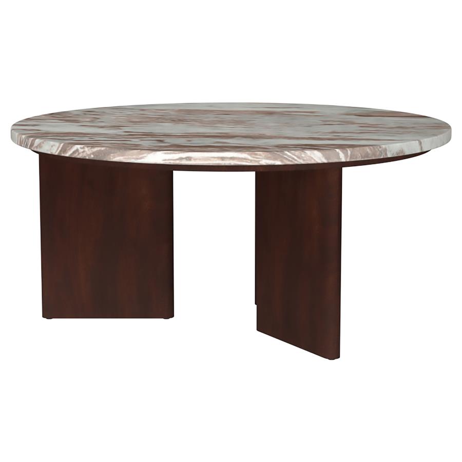Jenna 2-piece Round Marble Top Coffee Table Set Brown