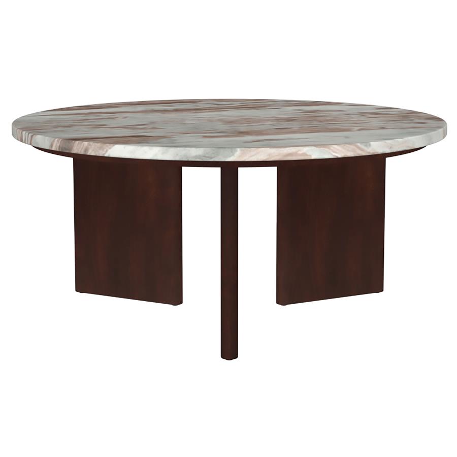 Jenna 2-piece Round Marble Top Coffee Table Set Brown