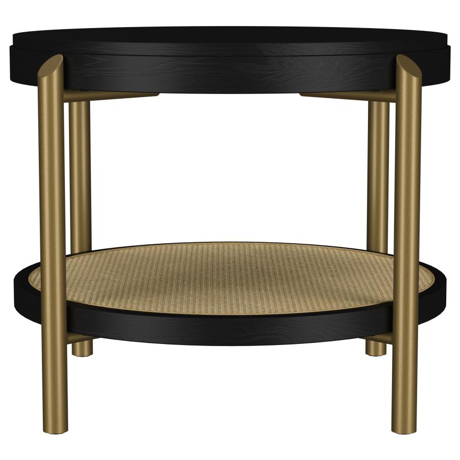 Arini Round End Side Table With Storage Shelf Black