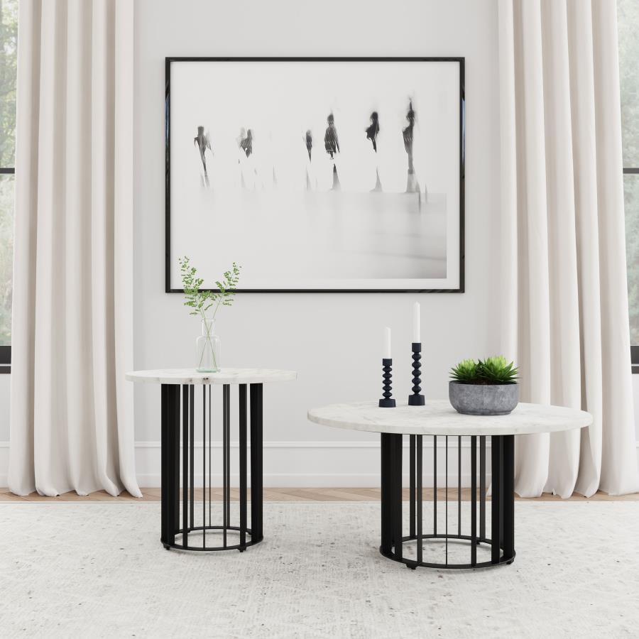 (image for) Haven 2-piece Round Marble Coffee and End Table Set Black