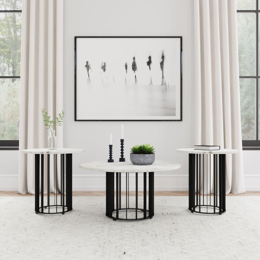 (image for) Haven 3-piece Round Marble Coffee and End Table Set Black