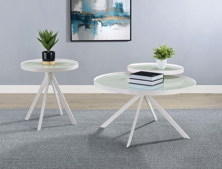 Modal Additional Images for Briggs Round Marble Printed Glass Top Coffee Table White