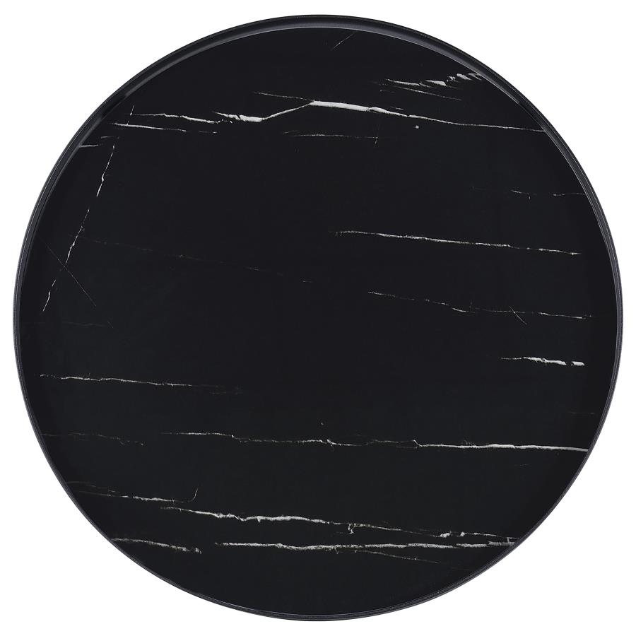 Briggs Round Marble Printed Glass Top End Table Black