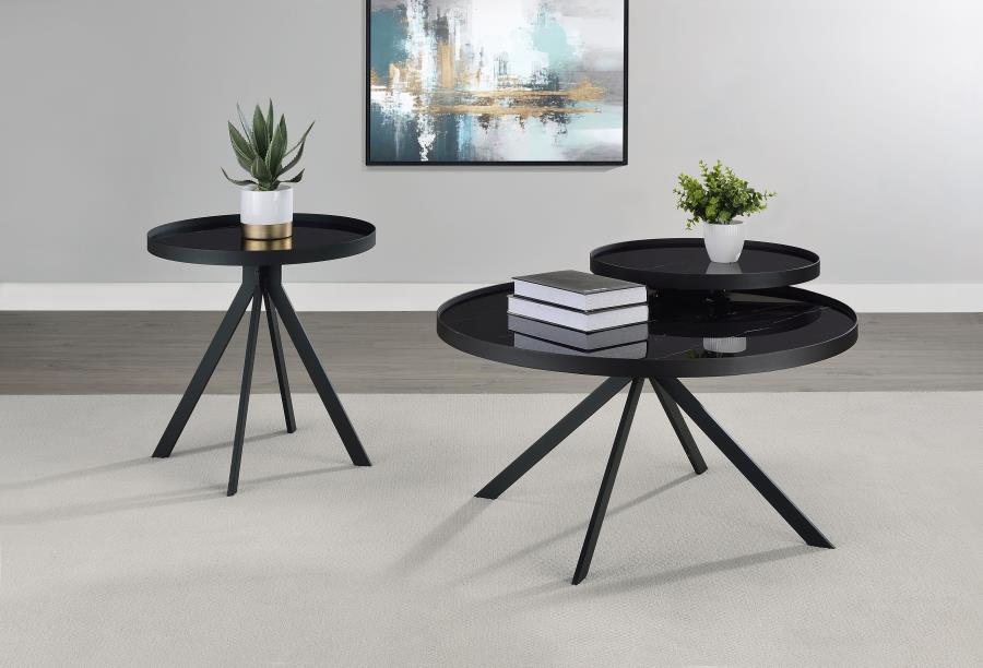 Modal Additional Images for Briggs Round Marble Printed Glass Top End Table Black