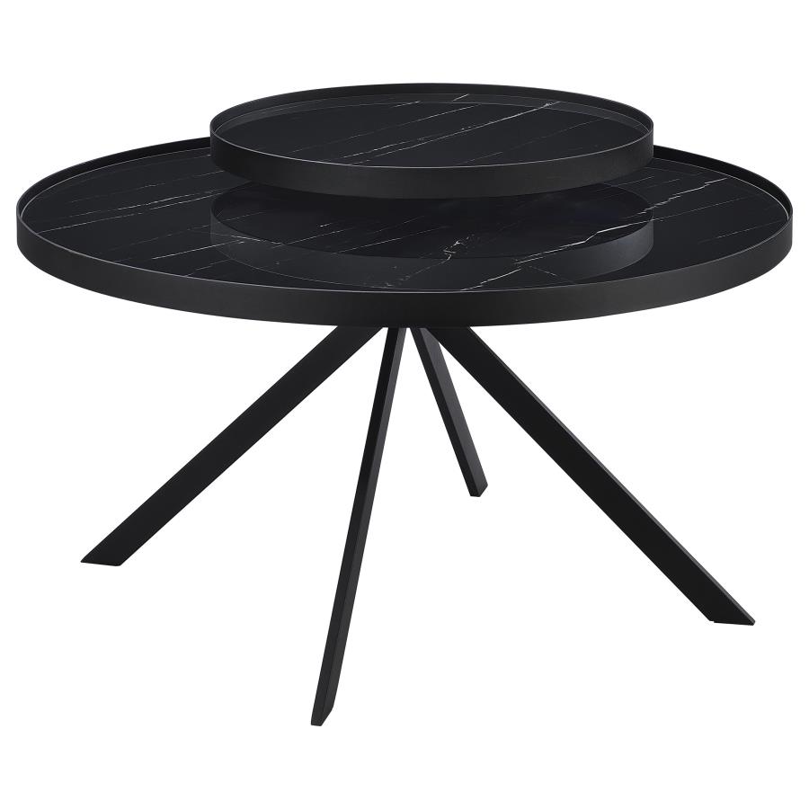(image for) Briggs Round Marble Printed Glass Top Coffee Table Black