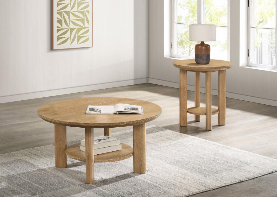 (image for) Ottowa 2-piece Round Wood Coffee Table Set Light Oak