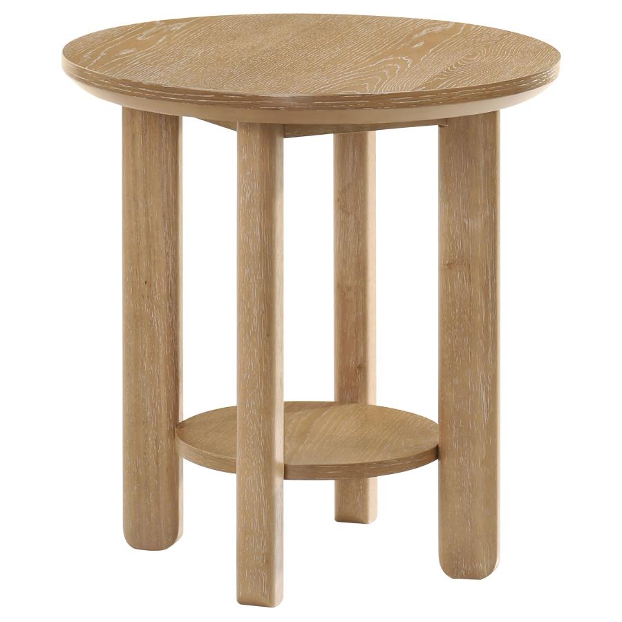 Ottowa 2-piece Round Wood Coffee Table Set Light Oak