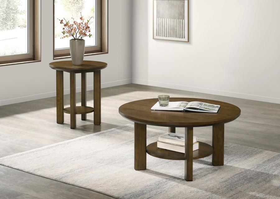 (image for) Ottowa 2-piece Round Wood Coffee Table Set Brown
