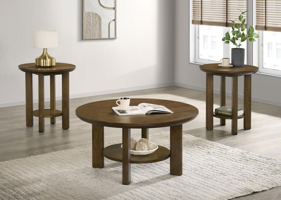 (image for) Ottowa 3-piece Round Wood Coffee Table Set Brown