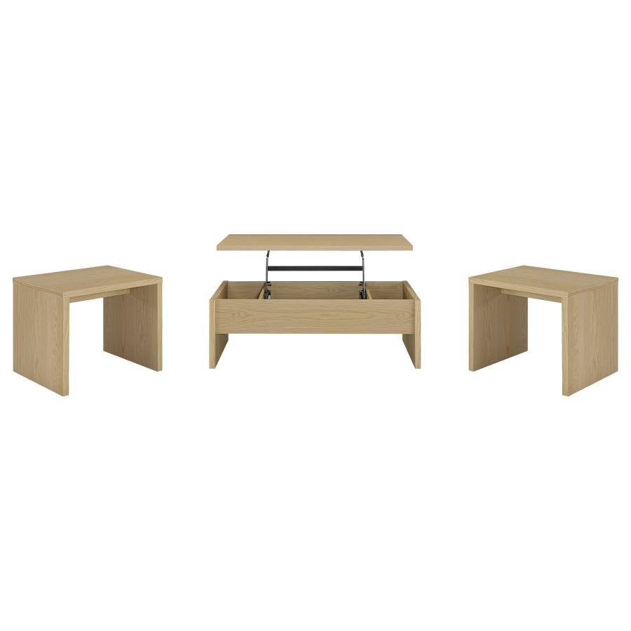 Canoga 3-piece Lift Top Cocktail Coffee Table Set Light Oak