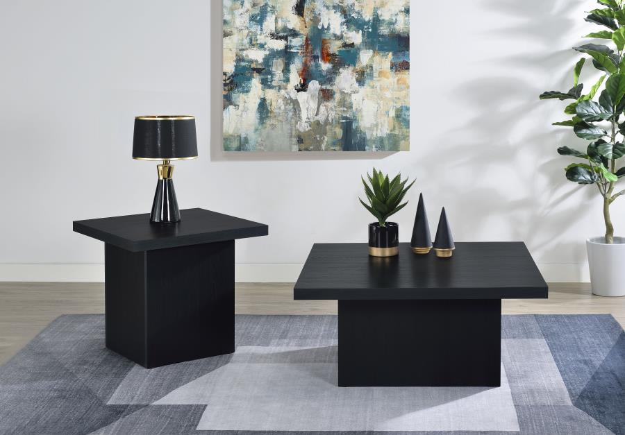 (image for) Devar 2-piece Square Cocktail Coffee End Table Set Black