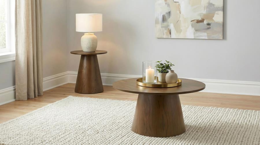 Modal Additional Images for Franklin Round Wood Pedestal Side End Table Dark Brown