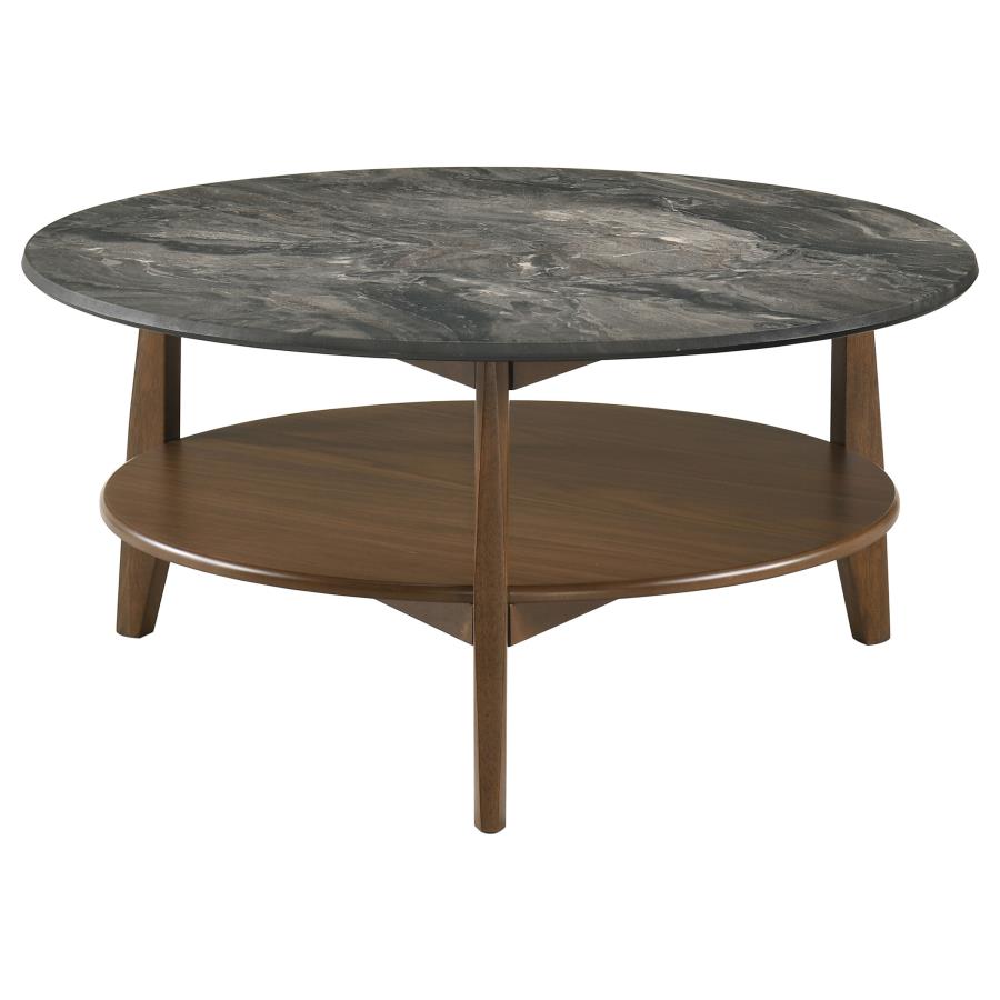 Bradley Round SmartTop Cocktail Coffee Table Smokey Grey and Brown