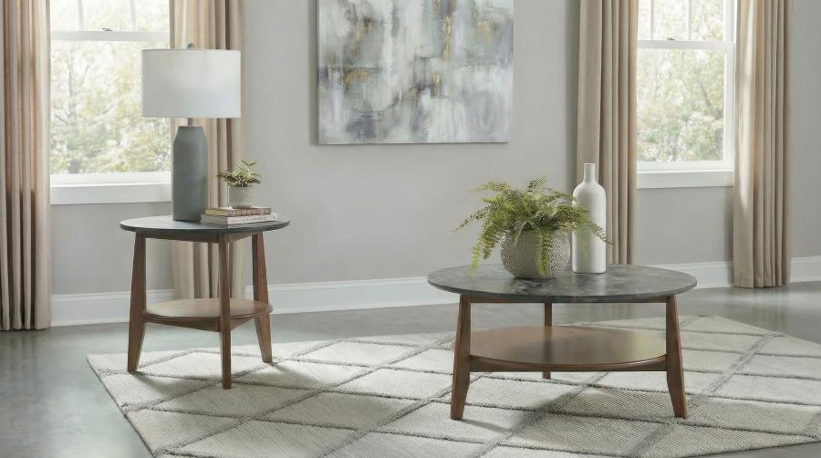 Modal Additional Images for Bradley Round SmartTop Cocktail Coffee Table Smokey Grey and Brown