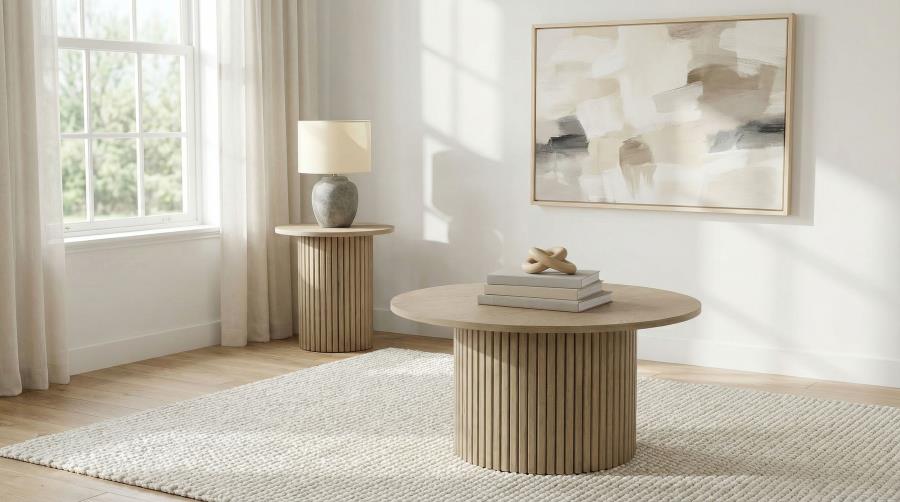 (image for) Hamlyn 2-piece Round Fluted Coffee and End Table Set Natural Oak