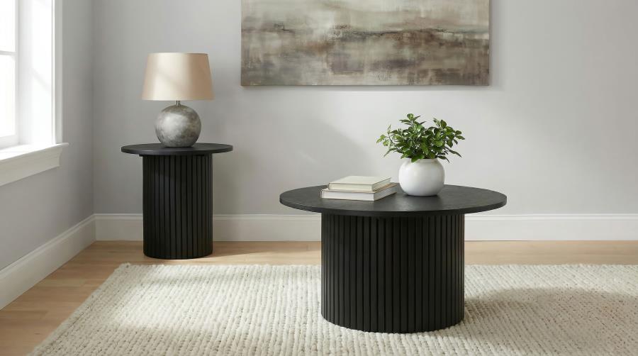 (image for) Hamlyn 2-piece Round Fluted Coffee and End Table Set Black