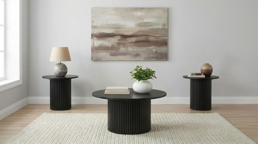 (image for) Hamlyn 3-piece Round Fluted Coffee and End Table Set Black