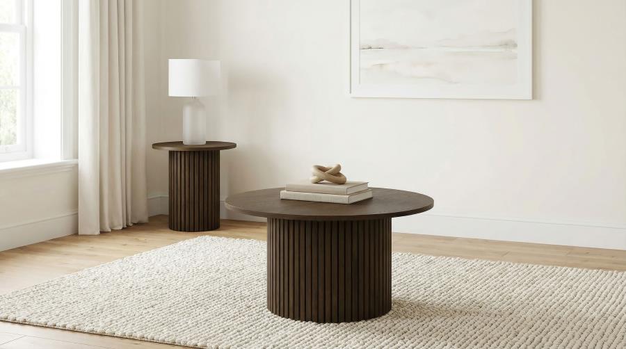 (image for) Hamlyn 2-piece Round Fluted Coffee and End Table Set Walnut