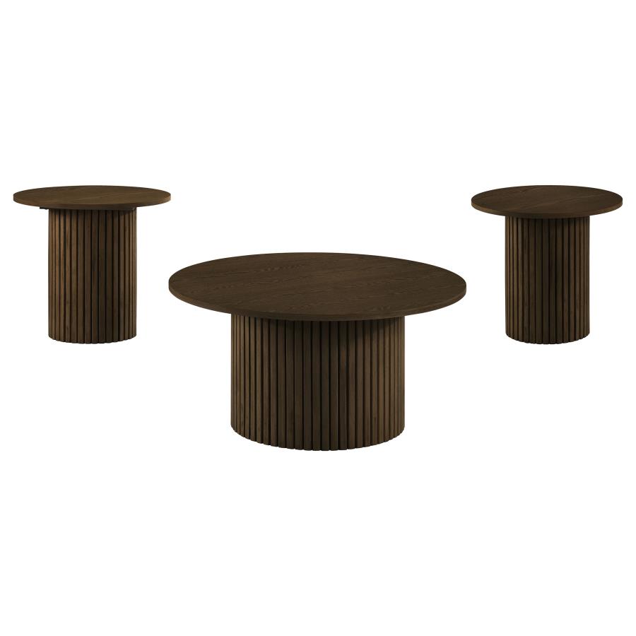 Hamlyn 3-piece Round Fluted Coffee and End Table Set Walnut