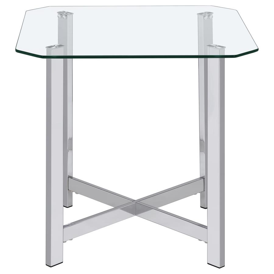 Cronin Square Tempered Glass Top Side End Table Chrome