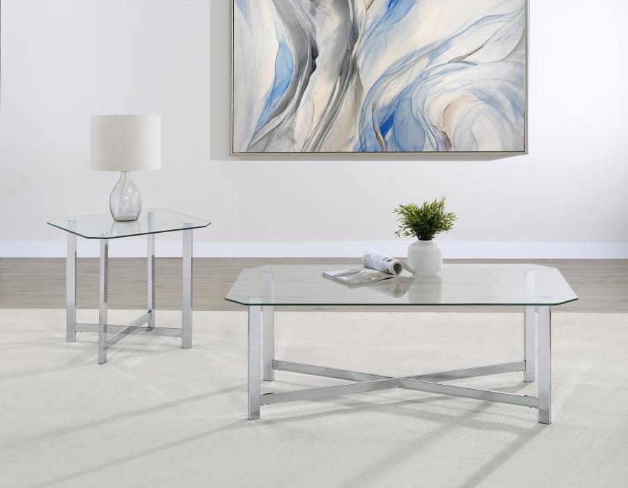 Modal Additional Images for Cronin Square Tempered Glass Top Side End Table Chrome