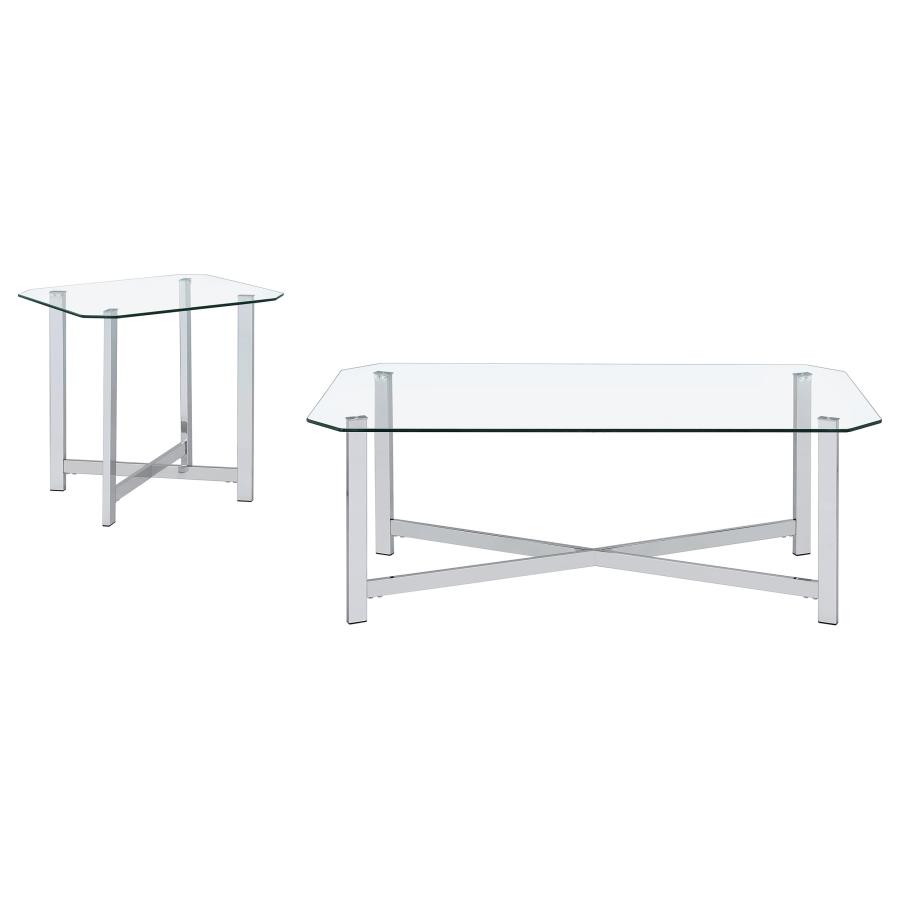 Cronin 2-piece Tempered Glass Top Coffee Table Set Chrome