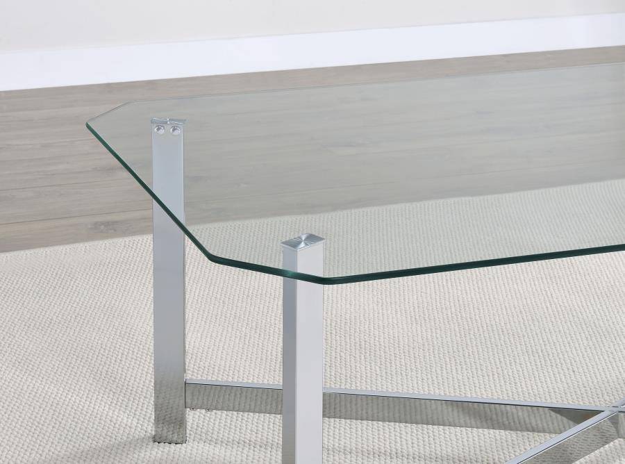 Cronin 3-piece Tempered Glass Top Coffee Table Set Chrome
