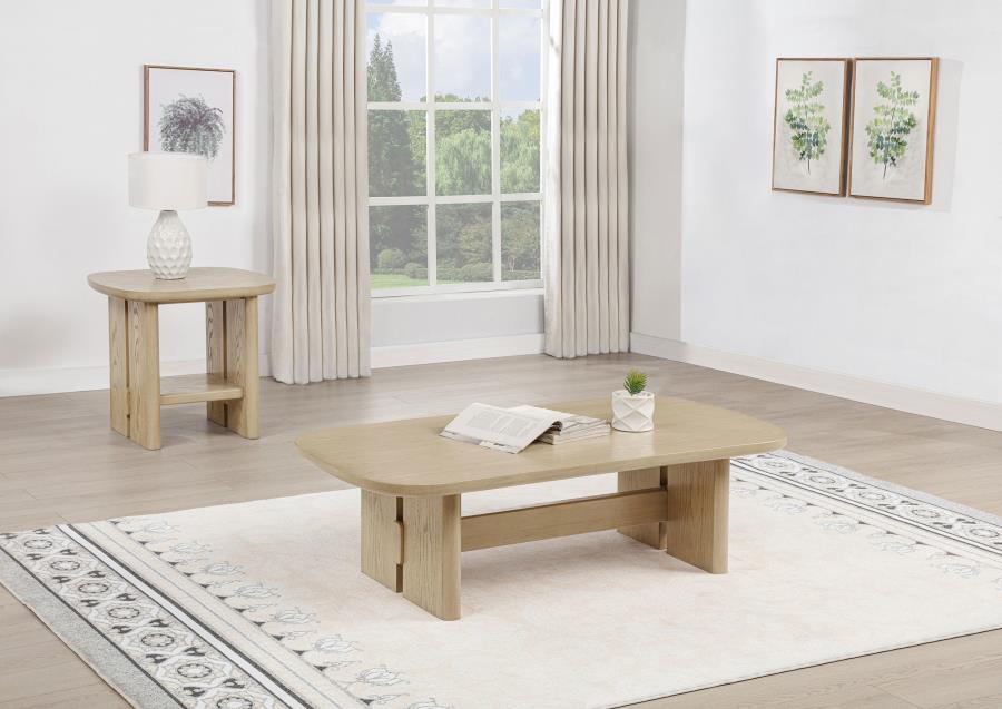 (image for) Kailani 2-piece Coastal Coffee and End Table Set Beige Oak