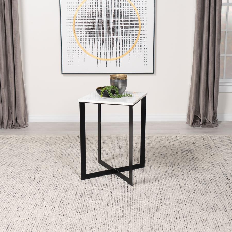 (image for) Tobin Square Marble Top End Table White and Black