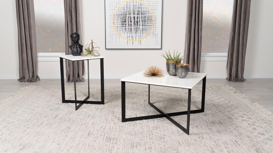 (image for) Tobin Square Marble Top Coffee Table White and Black