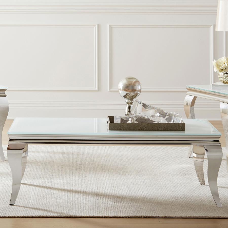 (image for) Carone Rectangular Glass Top Coffee Table White and Chrome