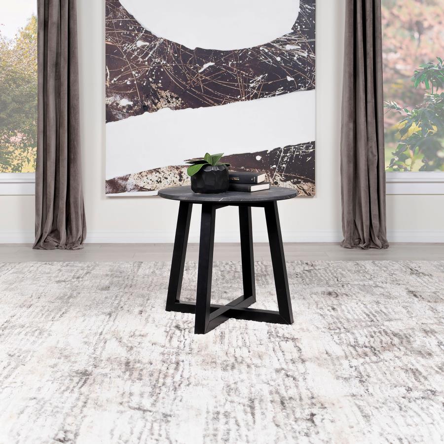 (image for) Skylark Round Marble-like SmartTop Side End Table Black