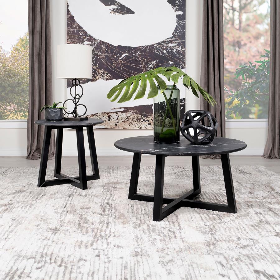 (image for) Skylark Round Marble-like SmartTop Side End Table Black