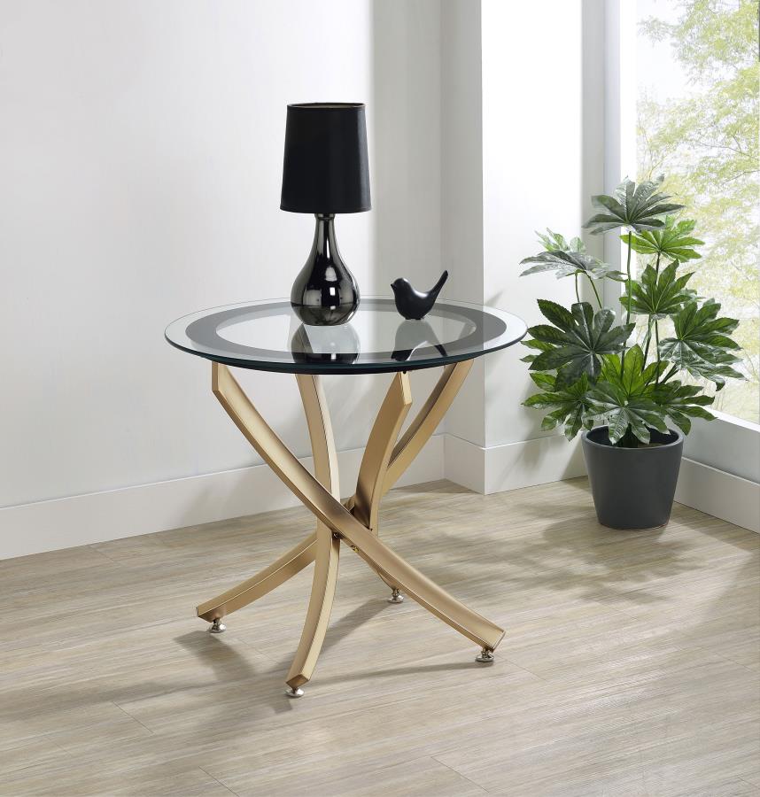 (image for) Brooke Round Glass Top Side End Table Metal Base Brass