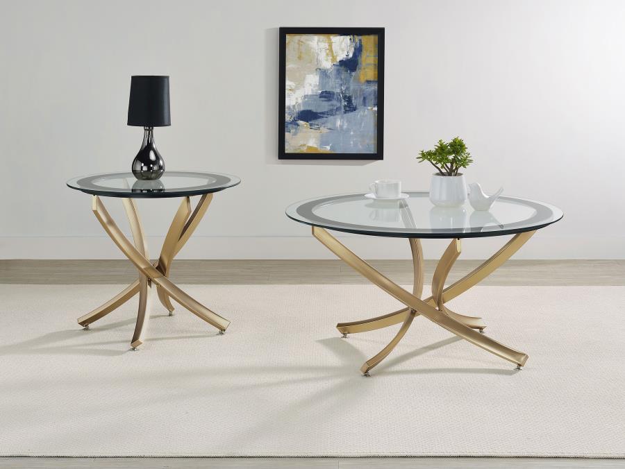 (image for) Brooke 2-piece Round Glass Top Coffee Table Set Brass