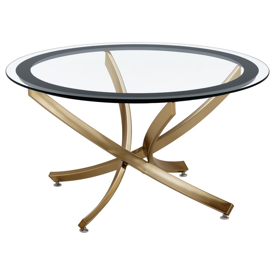 (image for) Brooke 2-piece Round Glass Top Coffee Table Set Brass