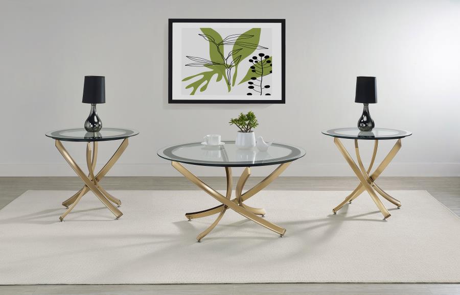 (image for) Brooke 3-piece Round Glass Top Coffee Table Set Brass