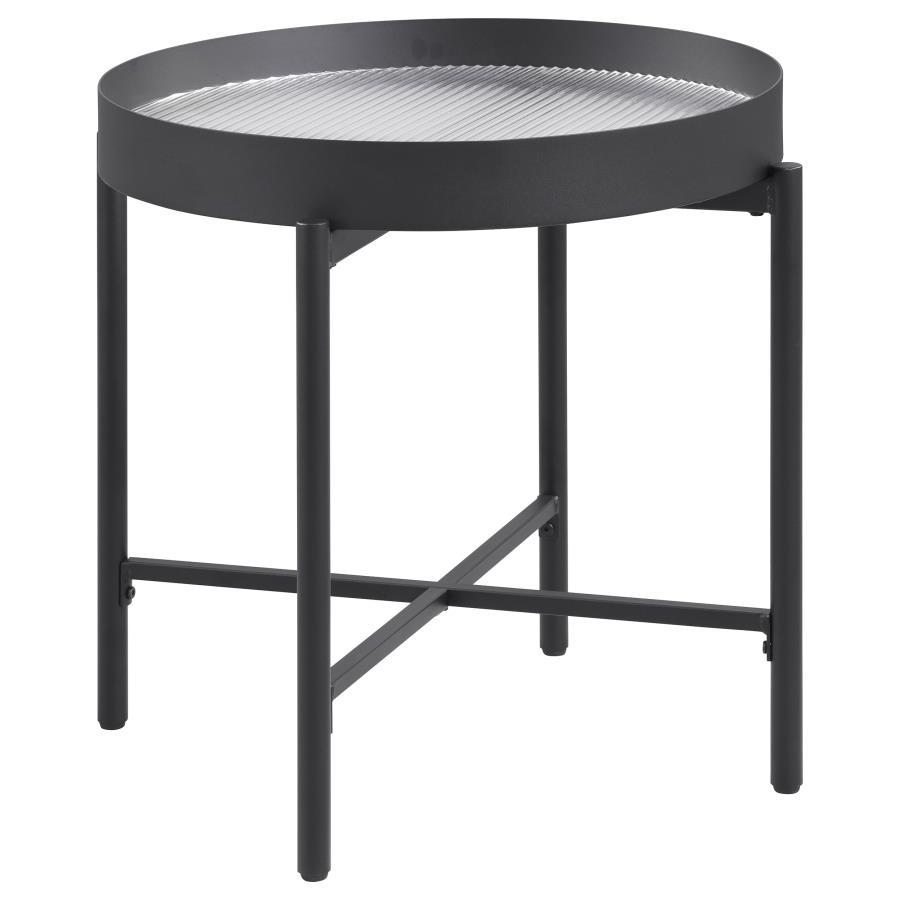 (image for) Ozella Round End Side Table with Recessed Top Sandy Black